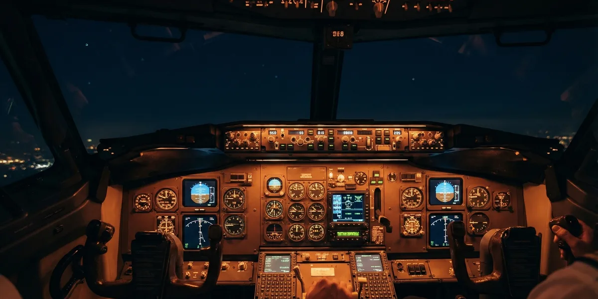 Cockpit bei Nacht mit Instrumenten